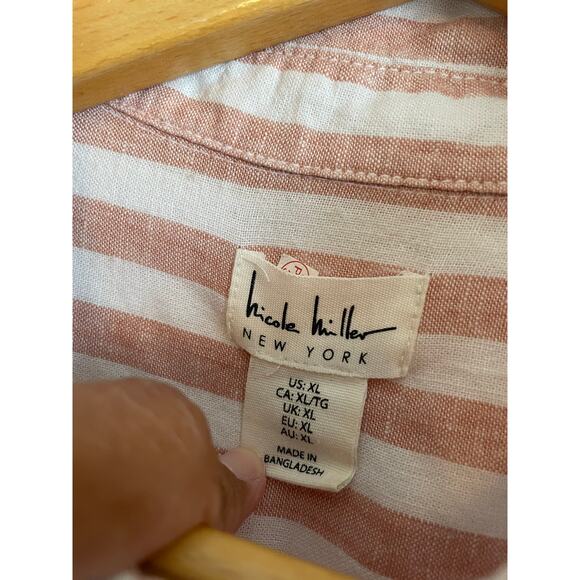 Nicole Miller red striped linen button up shirt long sleeve lightweight Size XL - Picture 5 of 6